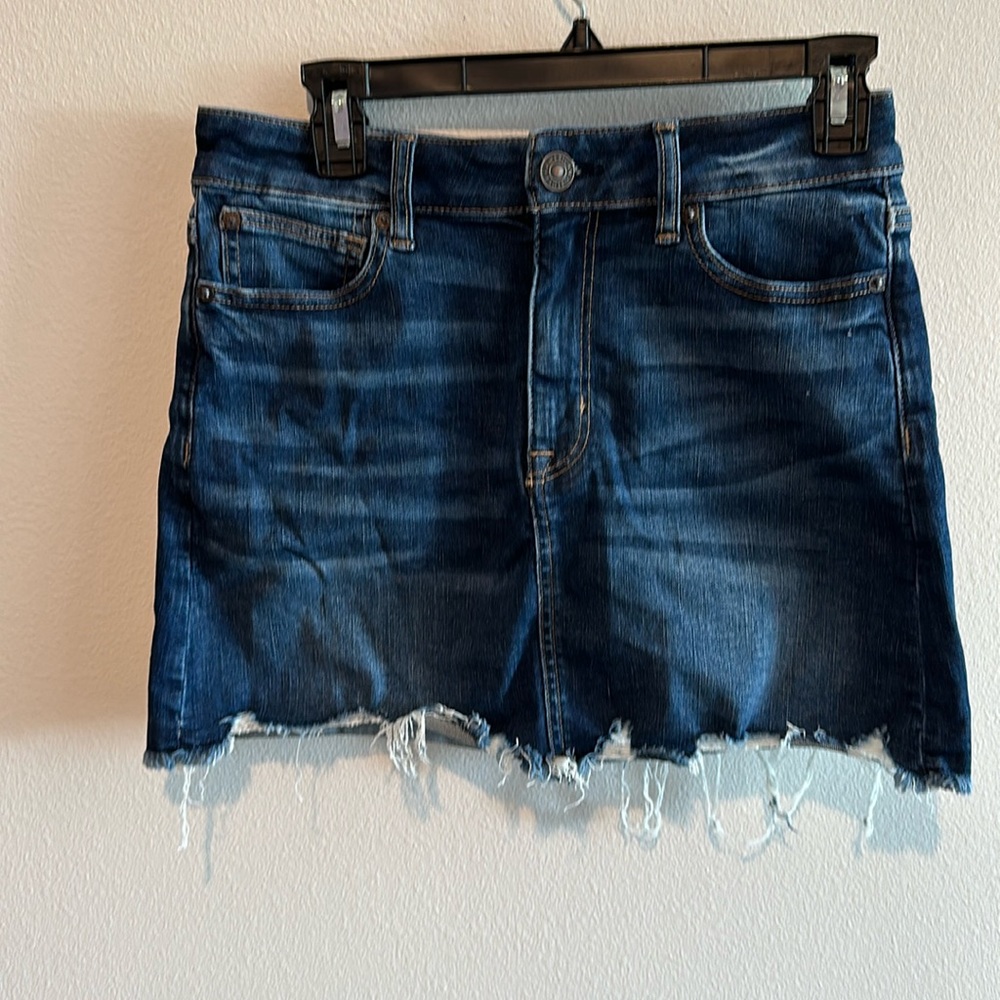 Dark denim skirt, size 8, from American Eagle.